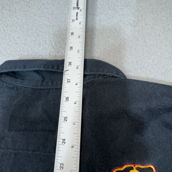 Harley Davidson Shirt Men Large Black‎ Orange Flames Script Bar Shield Zip Short - Picture 15 of 16